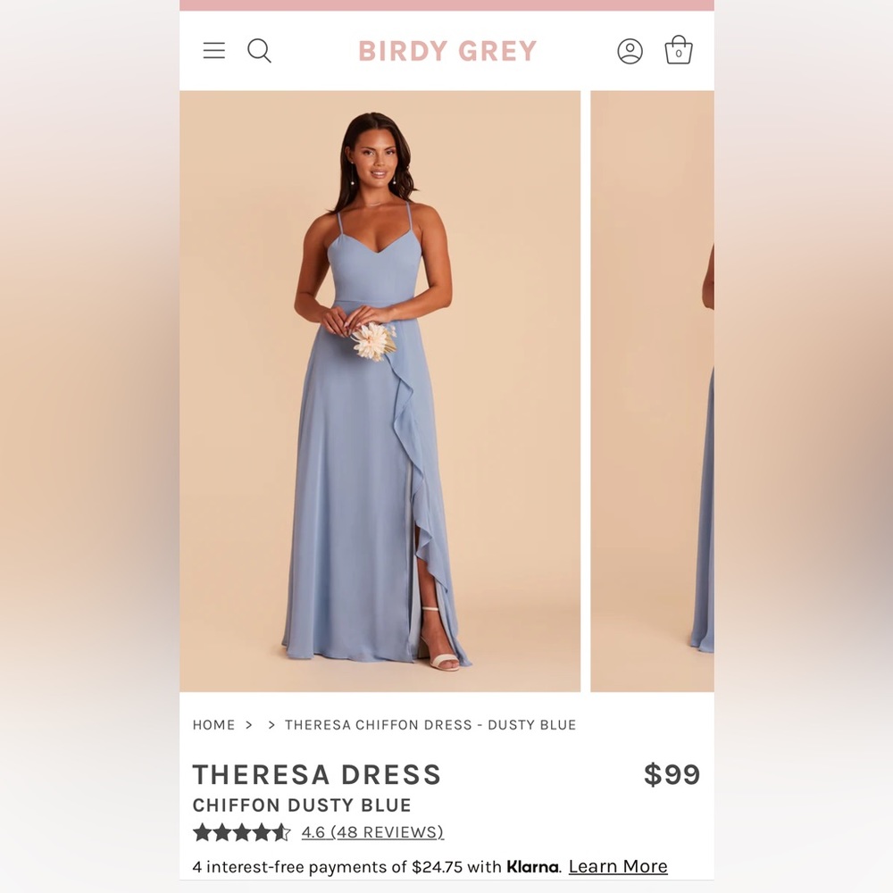 BIRDY GREY BRIDESMAID DRESS: THRESA DRESS in Chiffon Dusty Blue ( Size L )